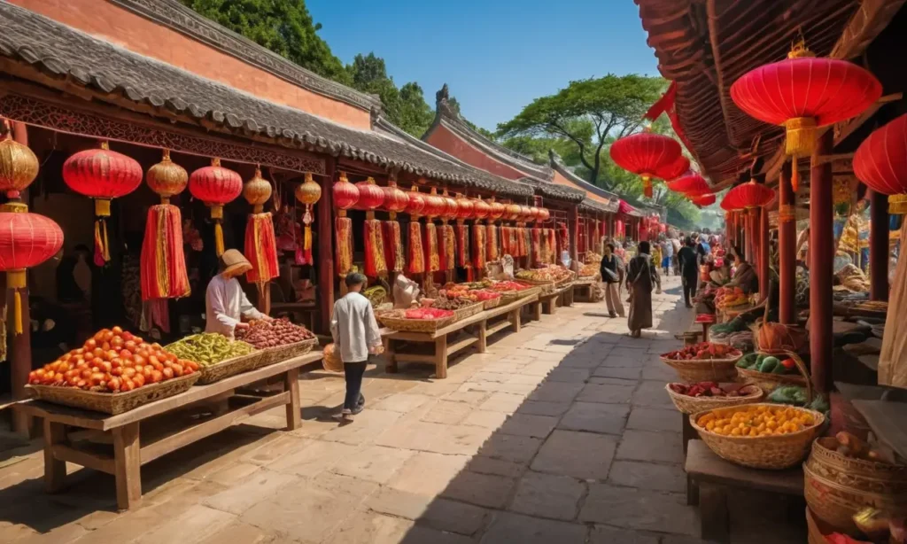 Marché chinois animé avec soie et poterie