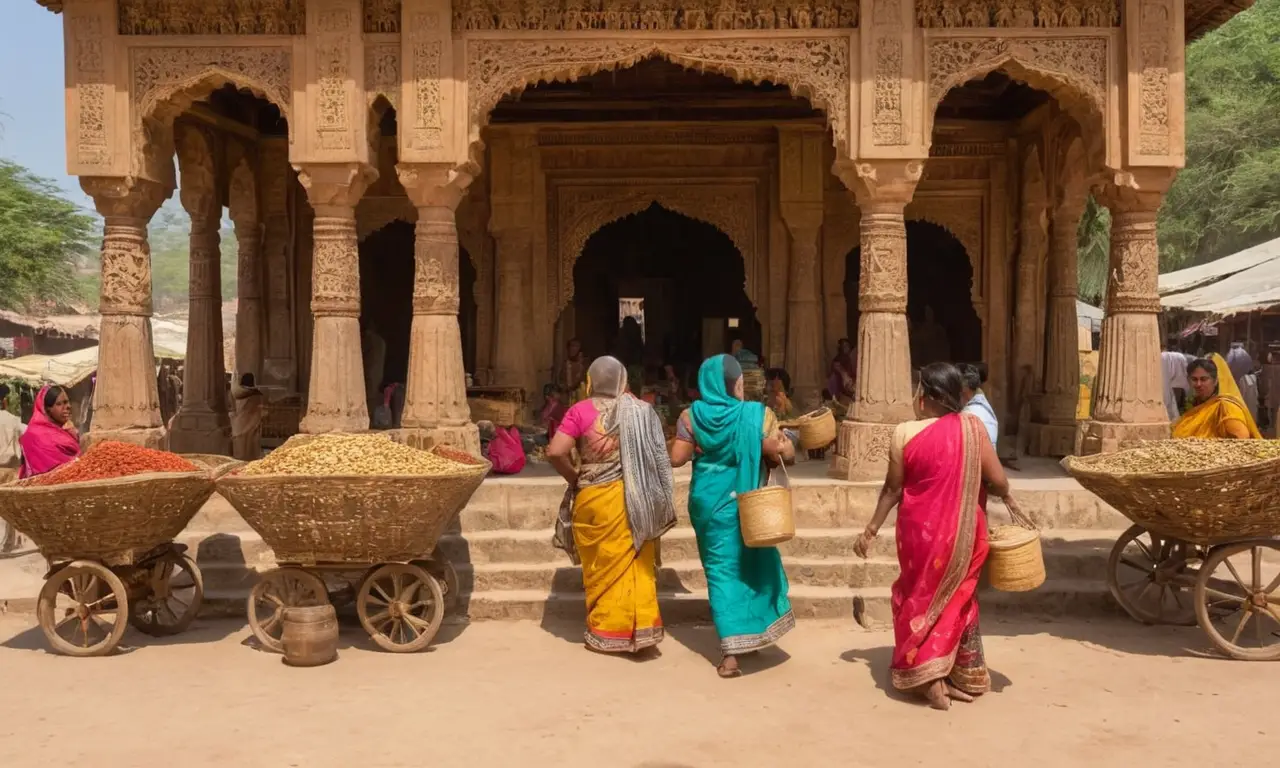Animation colorée dun marché indien ancien