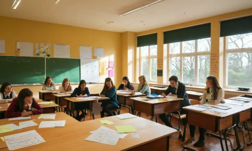 Classe animée avec étudiants concentrés et lumière