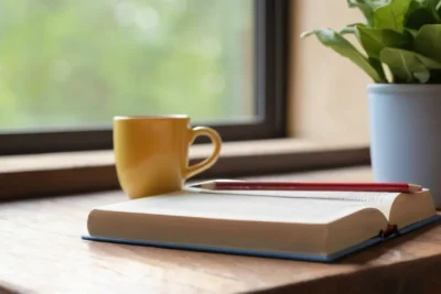 Livre ouvert sur une table en bois
