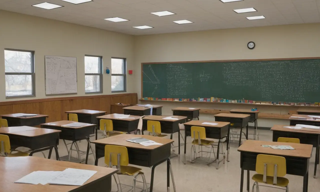 Salle de classe animée avec outils géométriques