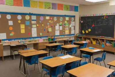 Salle de classe lumineuse avec étudiants concentrés