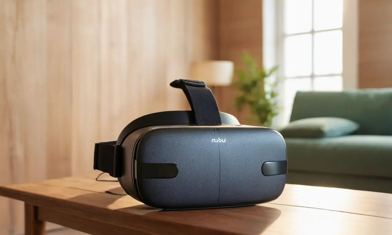 Casque VR moderne sur une table en bois