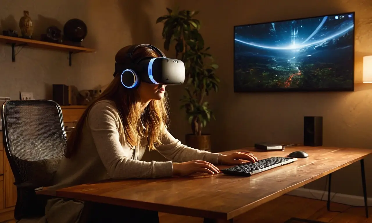 Salle sombre avec VR et ambiance immersive