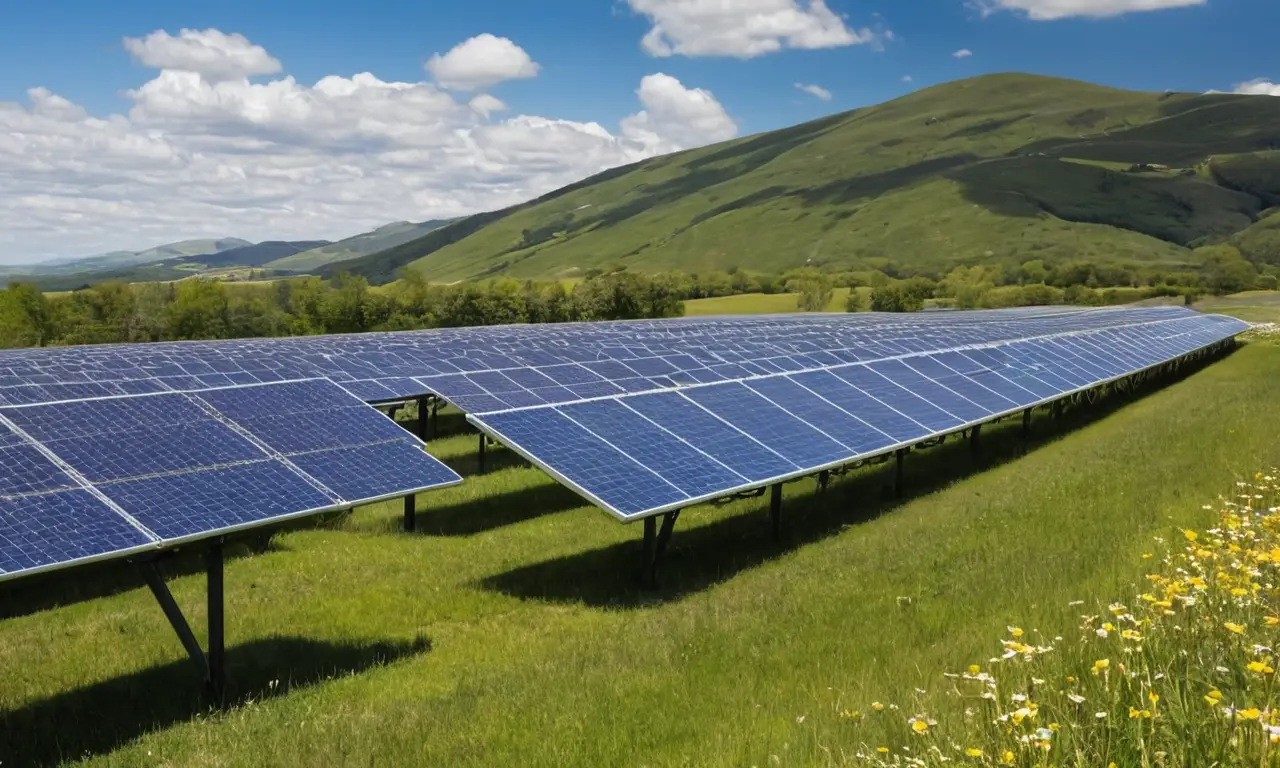 Une ferme solaire sétend sur un paysage