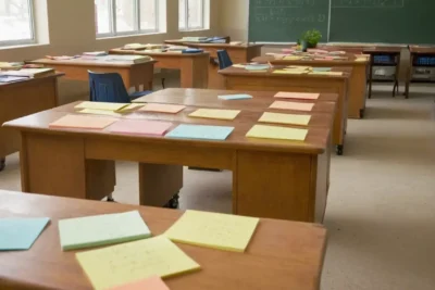 Salle de classe lumineuse et bien organisée