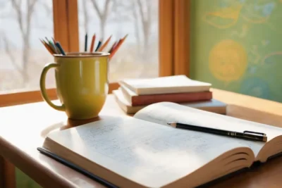 Un livre ouvert sur un bureau lumineux