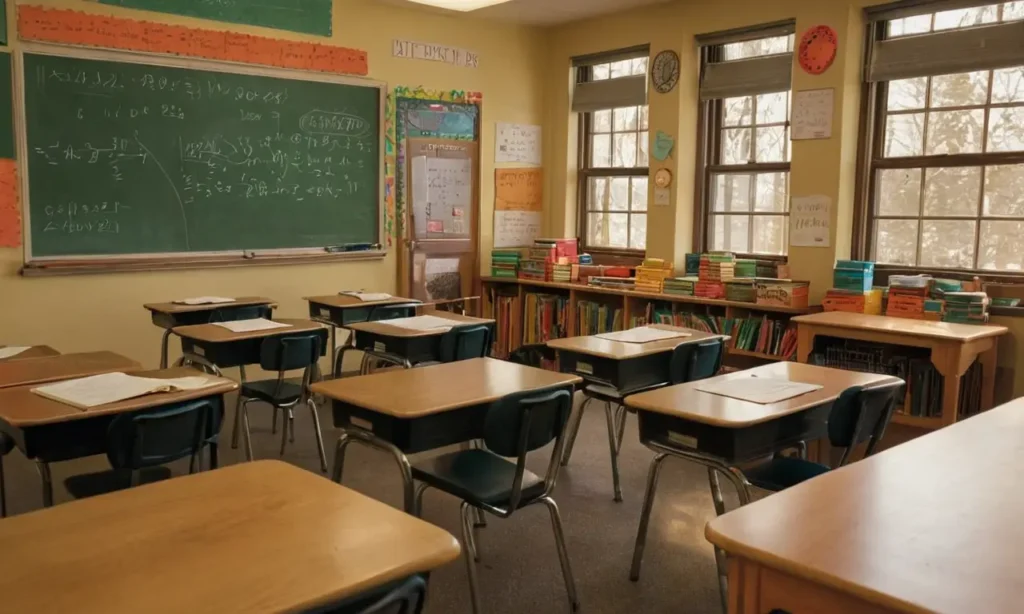Salle de classe animée avec lumière chaleureuse