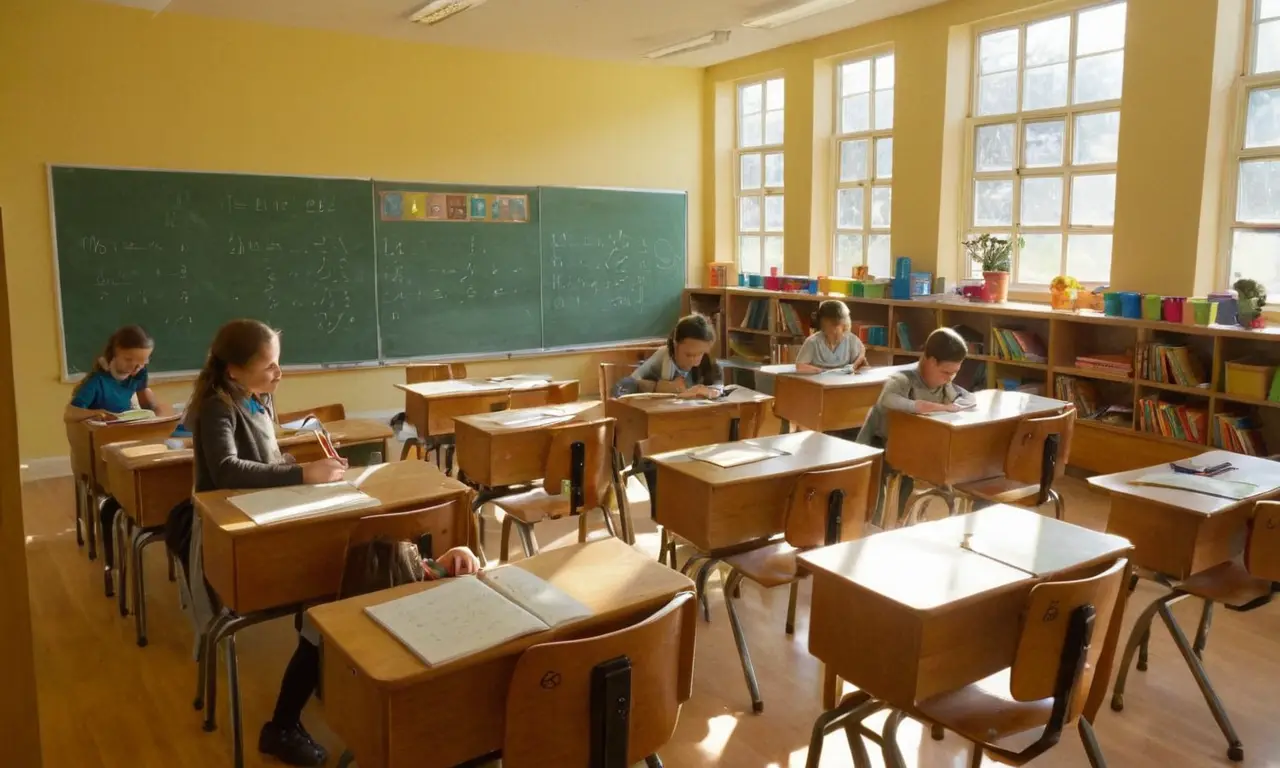 Une classe lumineuse avec étudiants concentrés