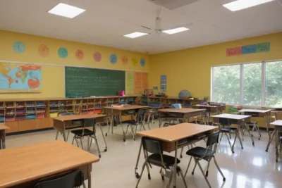 Salle de classe lumineuse et organisée