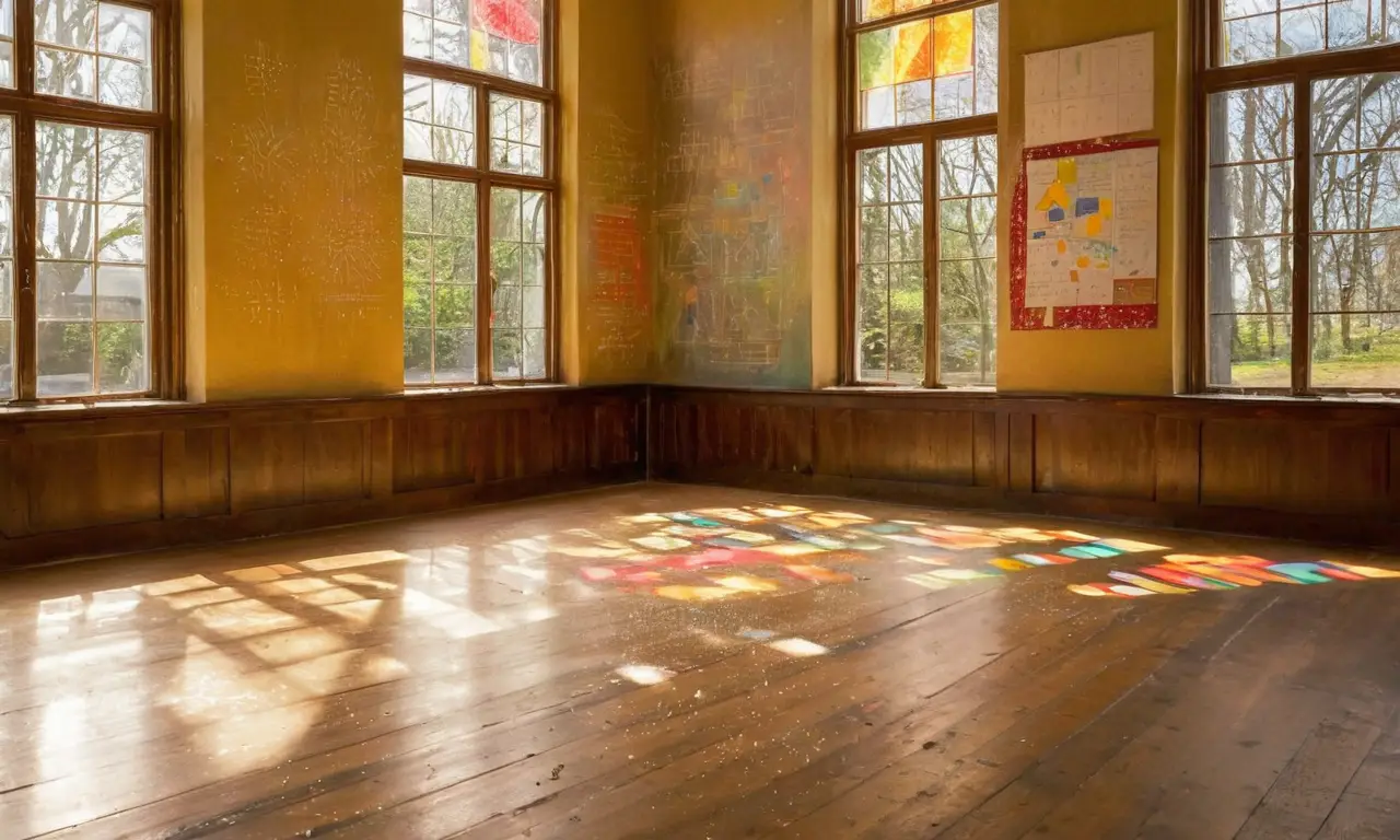 Salle de classe animée, lumière et couleurs