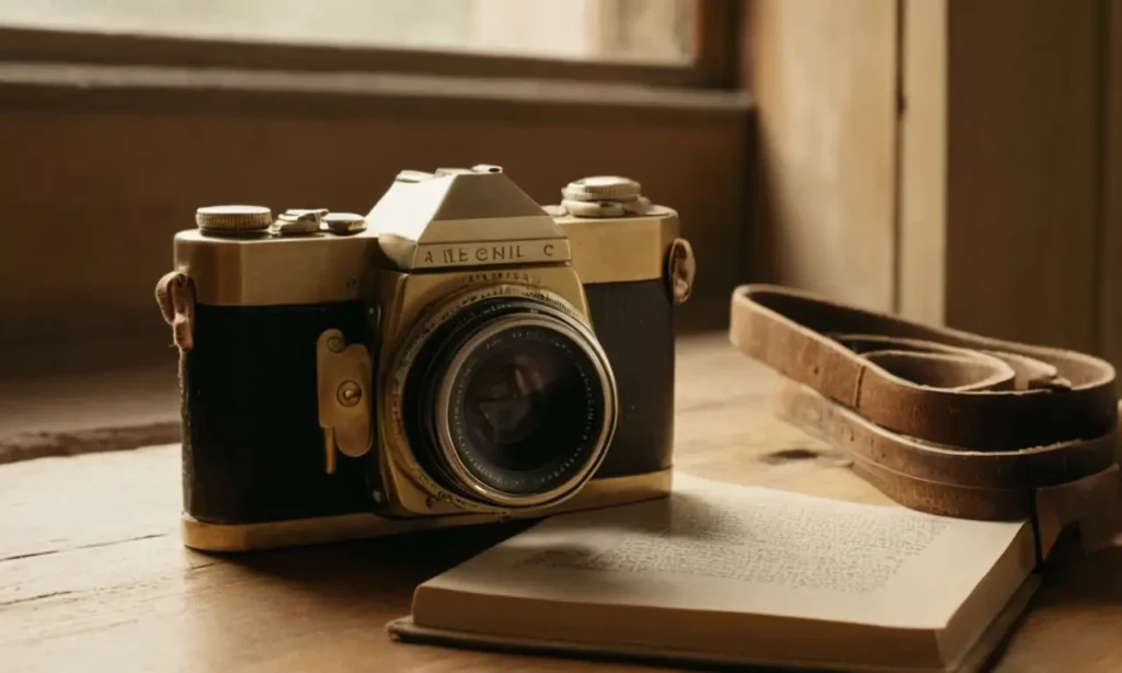 Appareil photo vintage sur table en bois