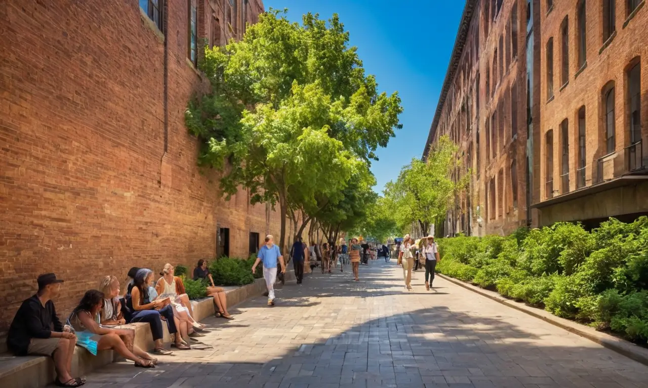 Paysage urbain vibrant mêlant vieux et neuf