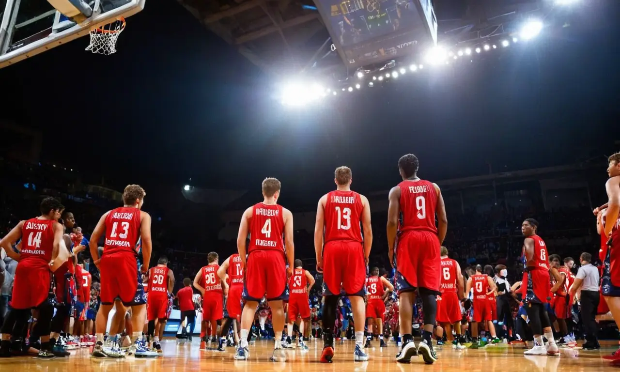 Terrain de basket animé, tension et compétition