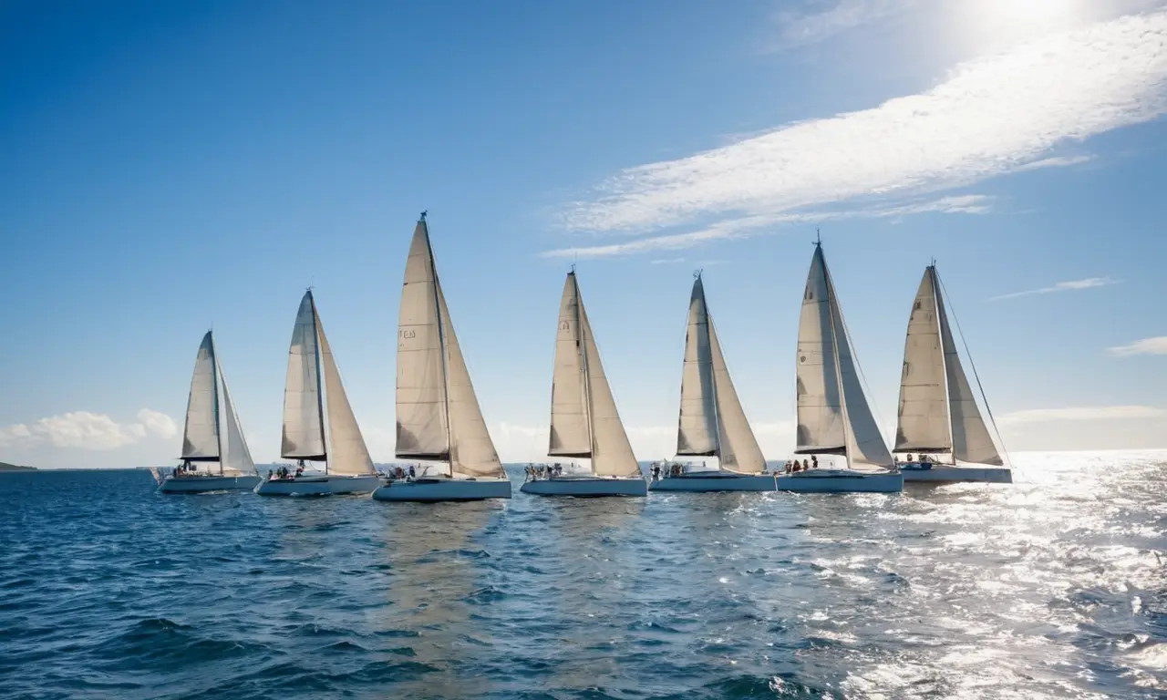 Yachts voguant sur une mer bleue