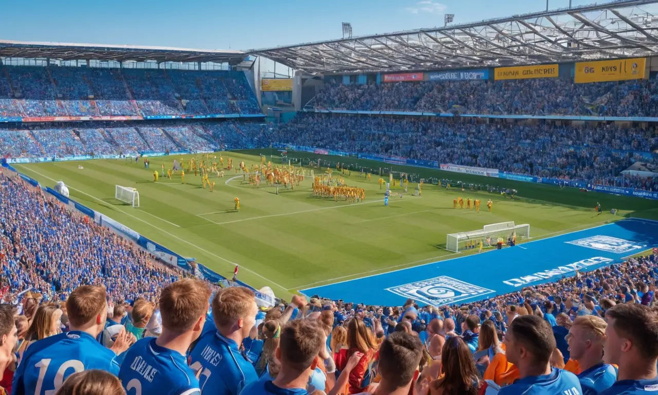 Stade de football animé avec fans et joueurs