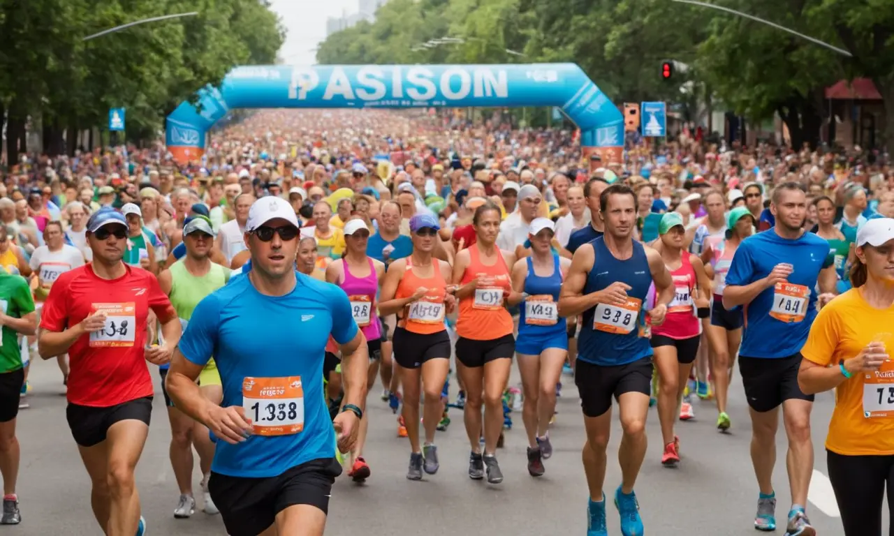 Marathon ensoleillé avec coureurs dynamiques