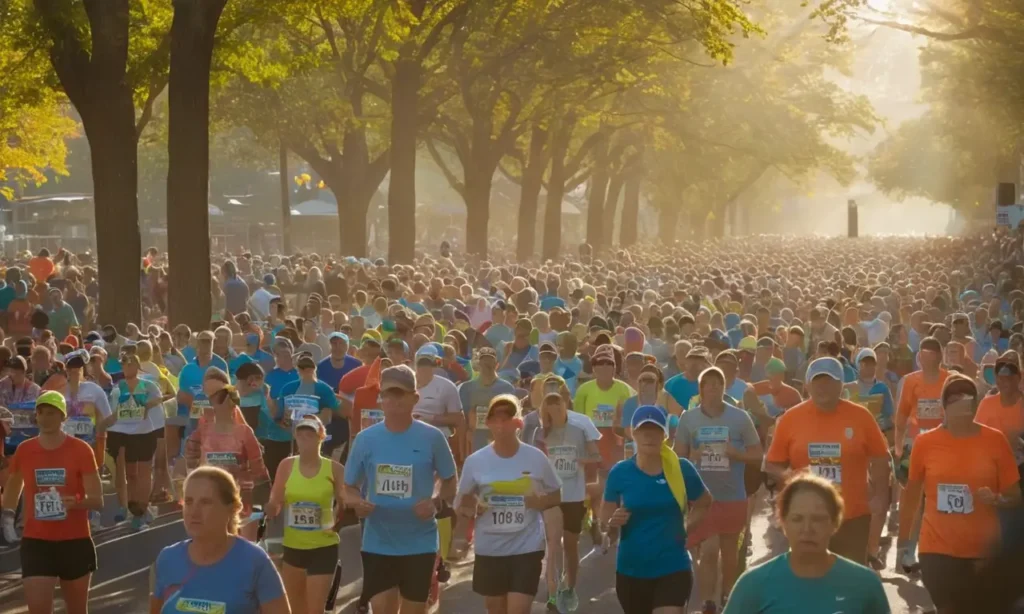 Couloir de marathon animé sous un soleil
