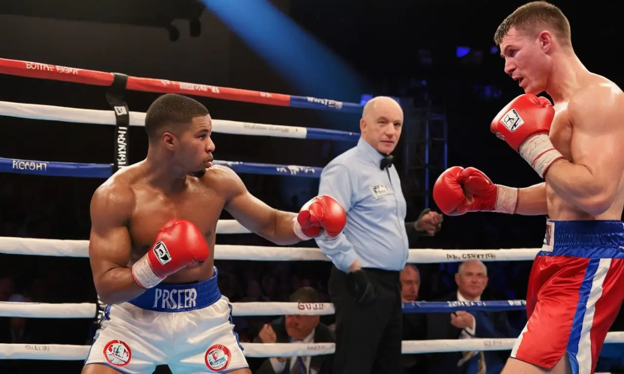 Ring de boxe lumineux, tension palpable