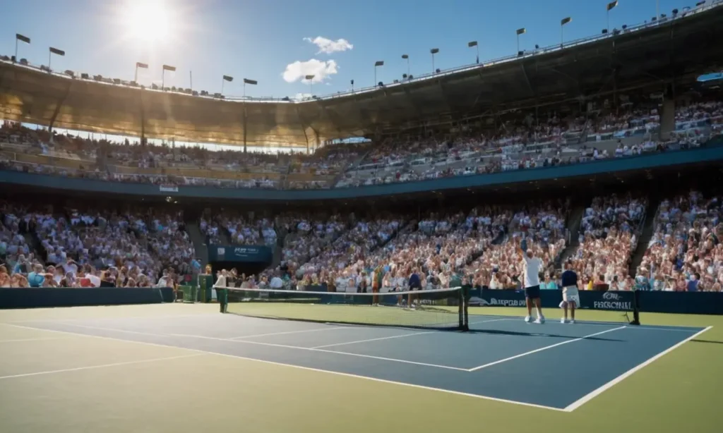 Terrain de tennis animé sous un ciel ensoleillé