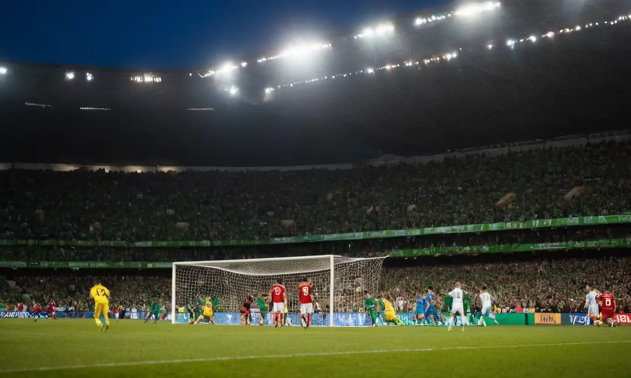Stade de football, tension et anticipation palpable