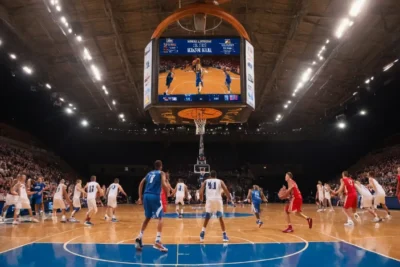 Terrain de basket animé et lumineux