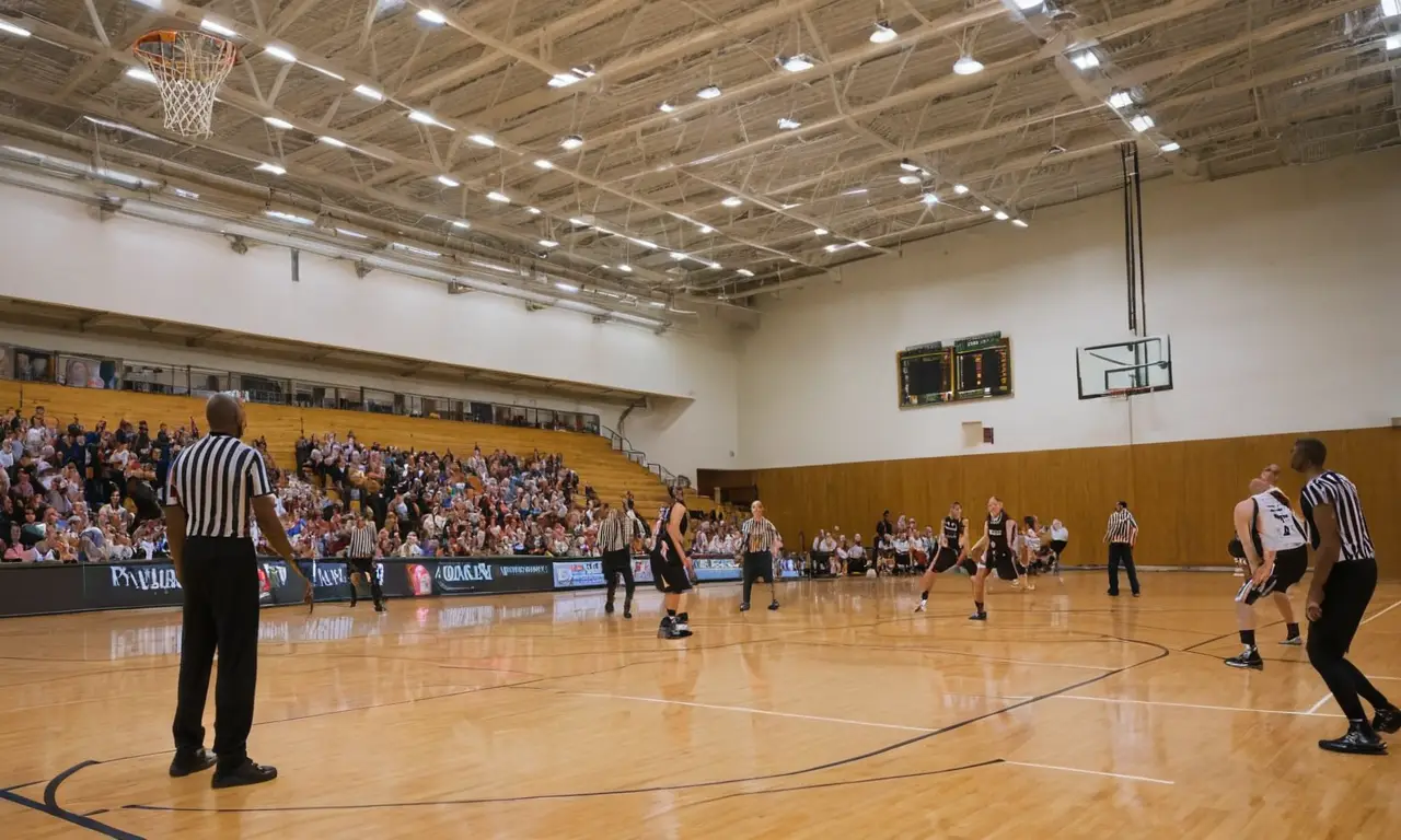Terrain de basket animé avec joueurs concentrés