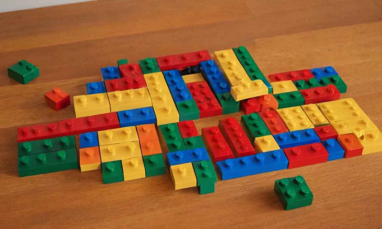 Briques LEGO colorées sur une table en bois