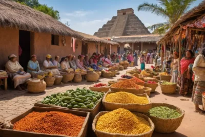 Marché aztèque animé aux couleurs vives