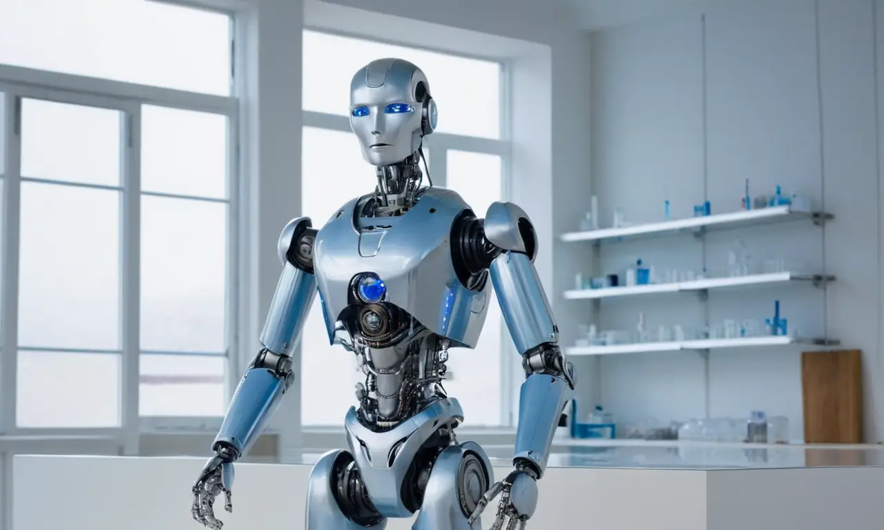 Un robot futuriste dans un laboratoire moderne