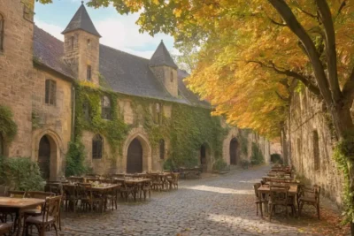 Paysage européen historique avec ambiance chaleureuse