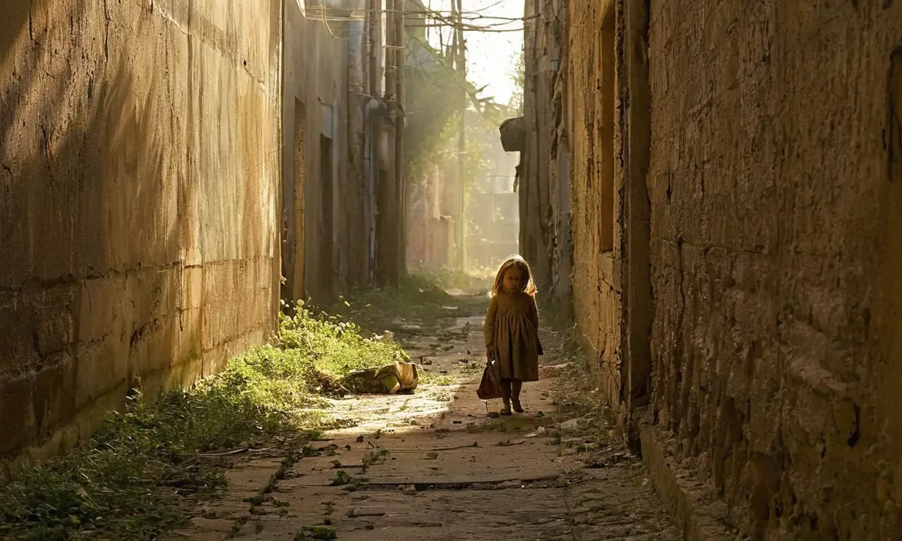 Une rue ravagée, ombres et désespoir