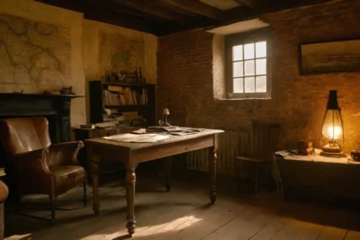 Une pièce sombre avec des objets historiques