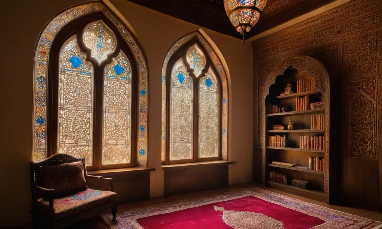 Salle de prière illuminée, ambiance paisible et chaleureuse