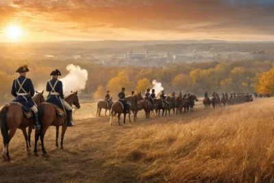 Scène historique de bataille au coucher de soleil