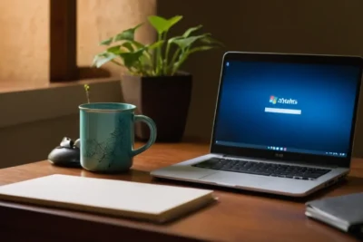 Une pièce sombre avec un bureau lumineux