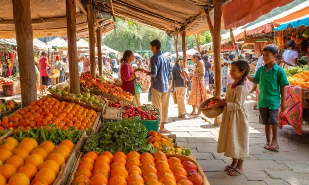 Un marché vibrant avec des gens divers
