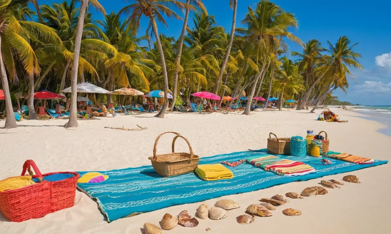 Plage animée avec soleil, vagues et convivialité