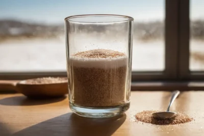Un bécher de verre avec sel et sable