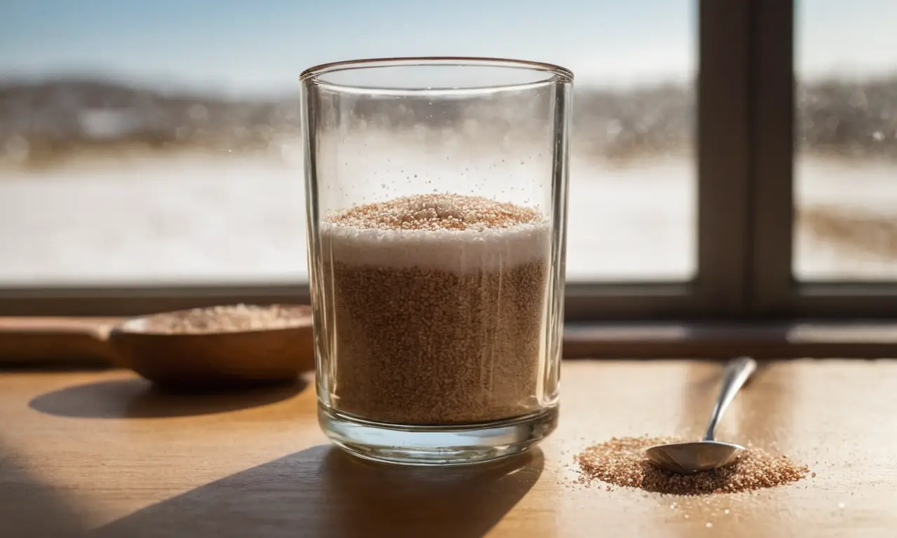 Un bécher de verre avec sel et sable