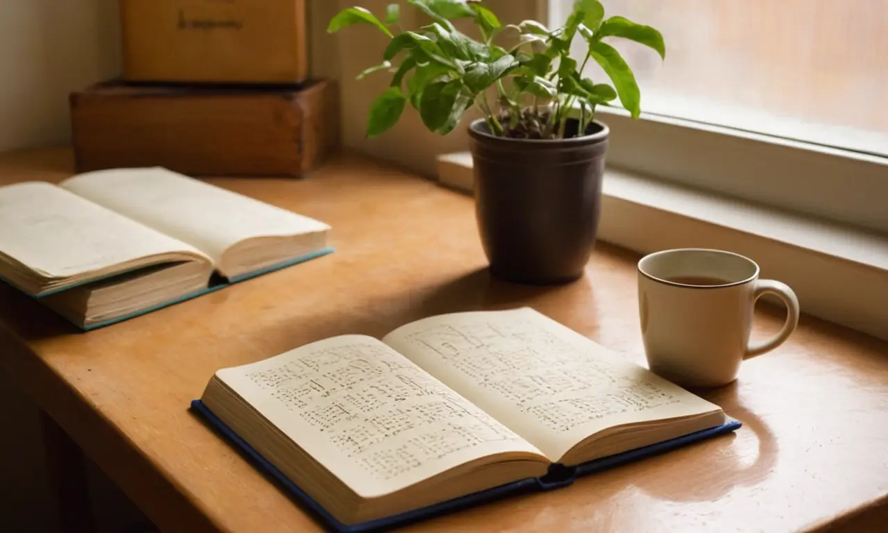 Bureau organisé avec livres et matériel détude