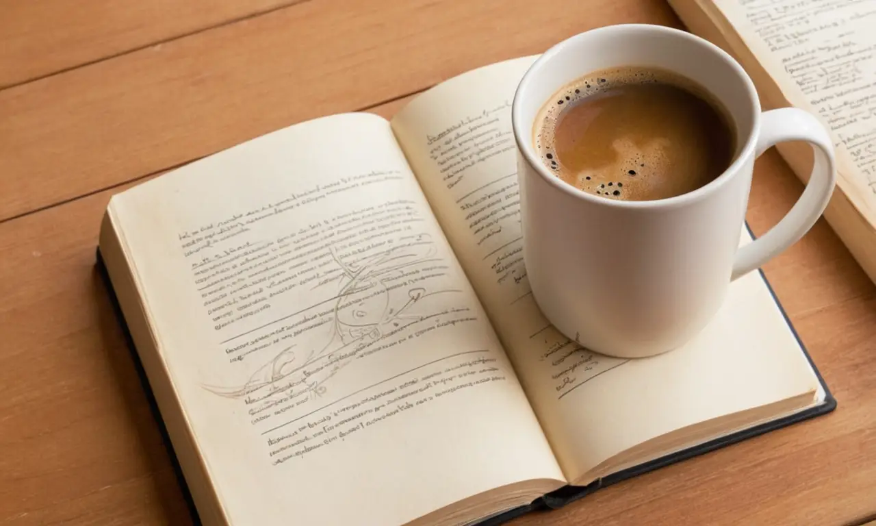 Un bureau chaleureux avec un livre ouvert
