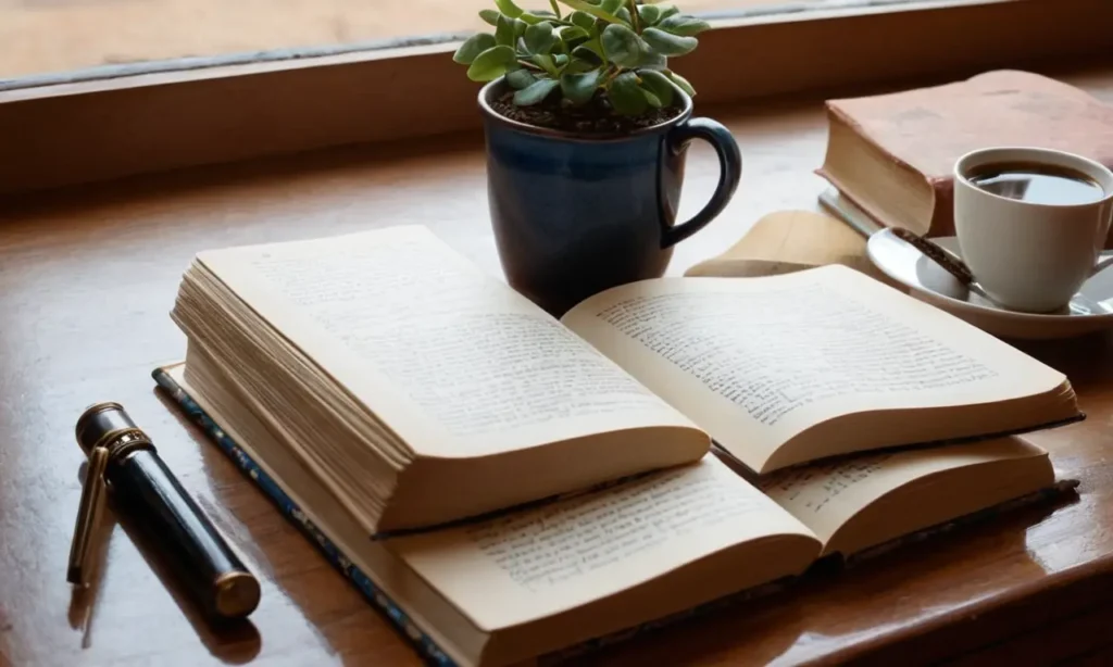 Table en bois avec livres et lumière douce
