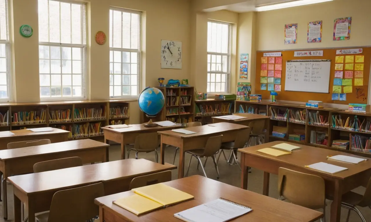Salle de classe ensoleillée, élèves concentrés