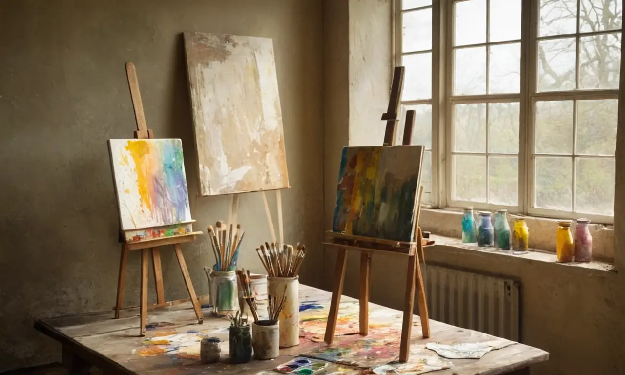 Atelier artistique lumineux et inspirant rempli de couleurs