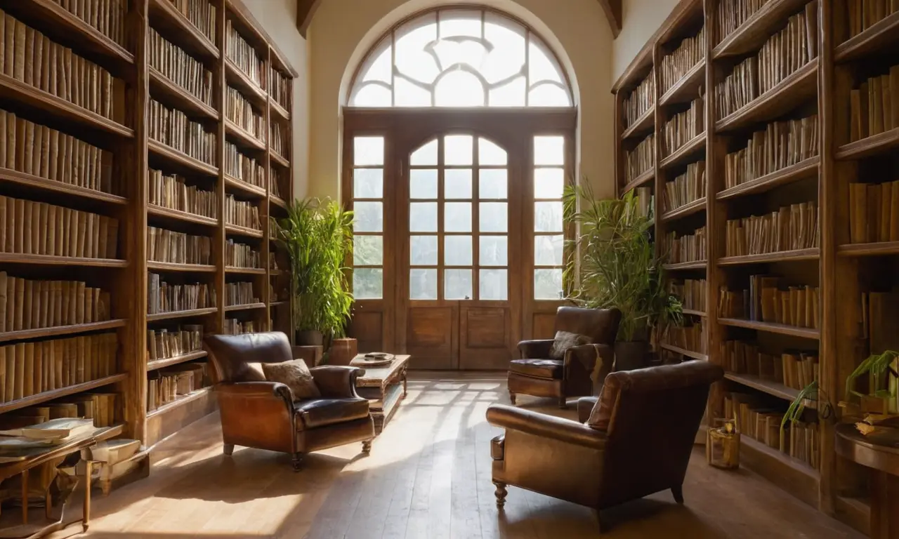 Bibliothèque spacieuse avec lumière et livres