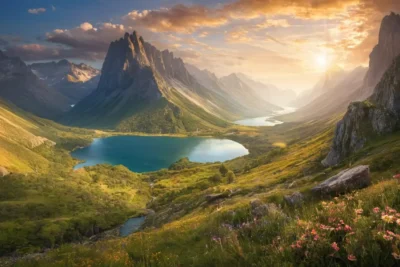 Un héros majestueux dans un paysage mythique
