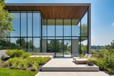 Façade moderne avec lumière et espaces ouverts