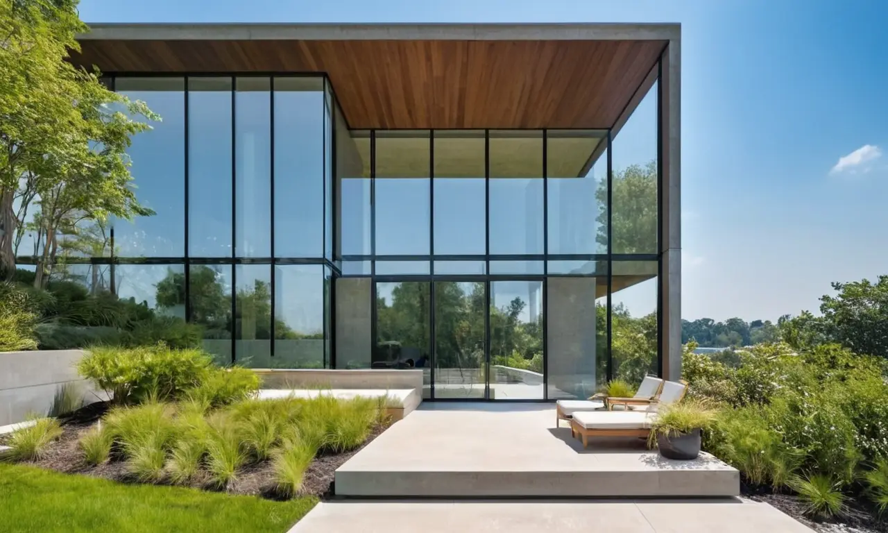 Façade moderne avec lumière et espaces ouverts