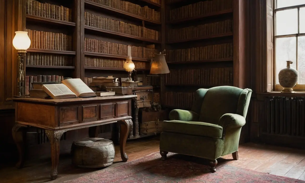 Une bibliothèque ancienne, paisible et introspective
